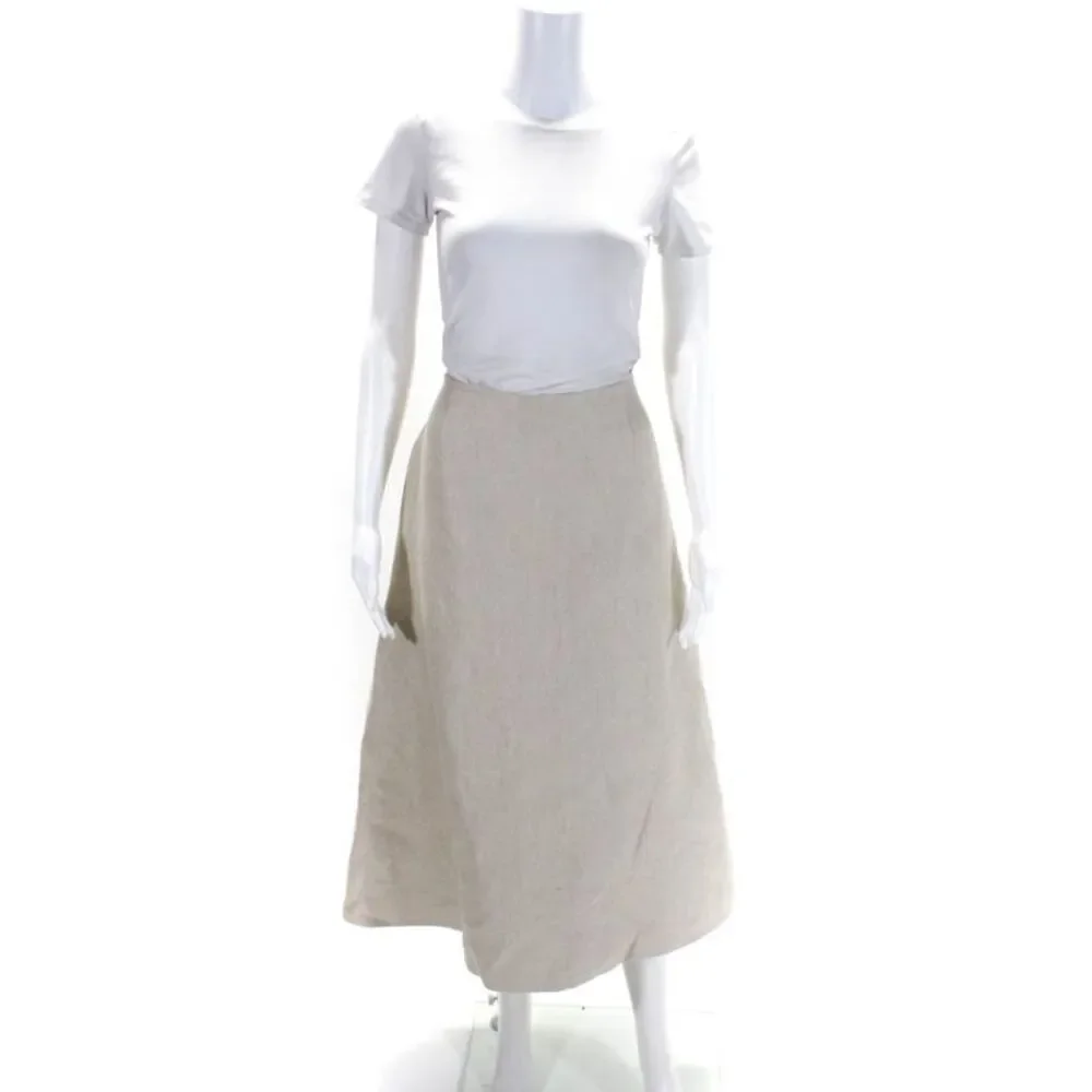 Theory Womens Linen Back Zip Two Pocket Lined Mid Calf Full Skirt Beige Size 8